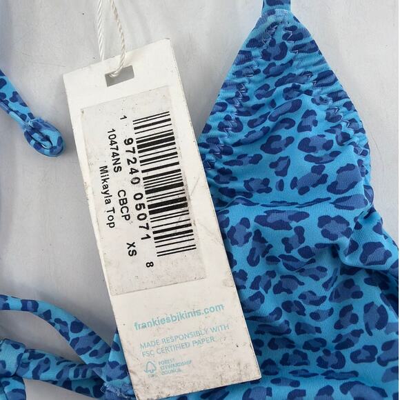 Frankies Bikinis Cobalt Cheetah Mikayla Micro Triangle Bikini Top Size XS - Picture 7 of 14